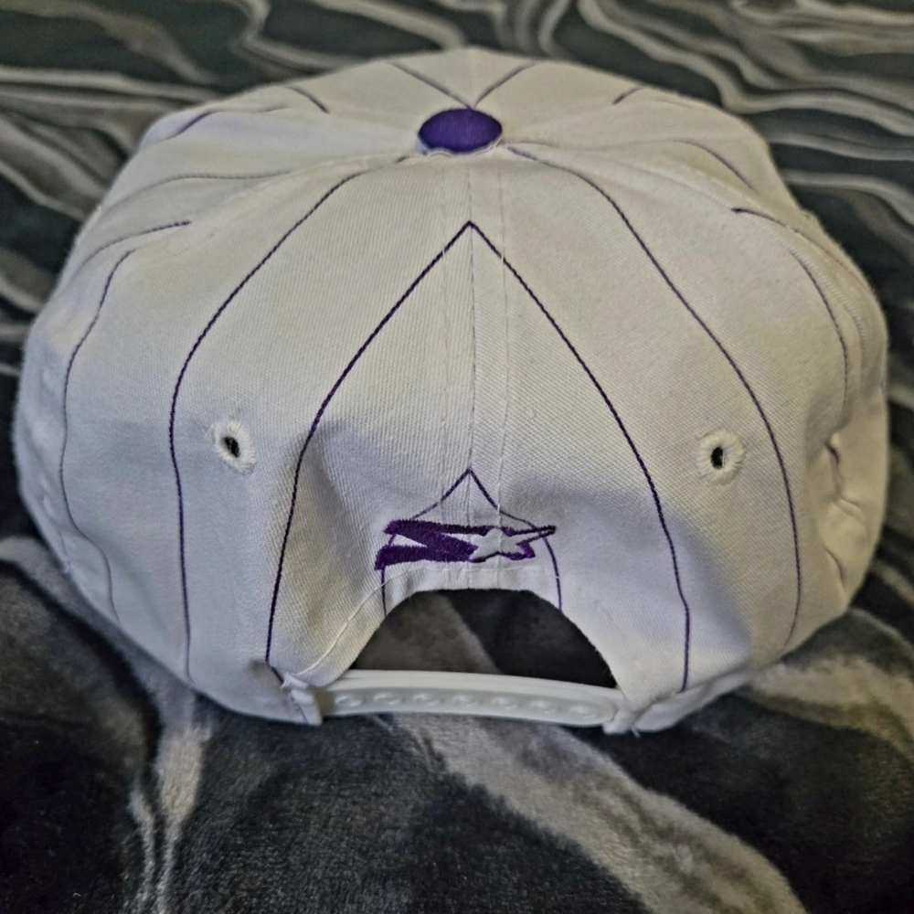 Vintage Minnesota Vikings STARTER Snapback Hat Pinstripe Purple NWOT - Picture 3 of 4